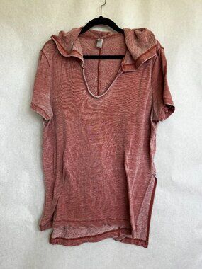 Alternative Apparel Pink Mineral Wash Short Sleeve Hoodie Tunic Large
